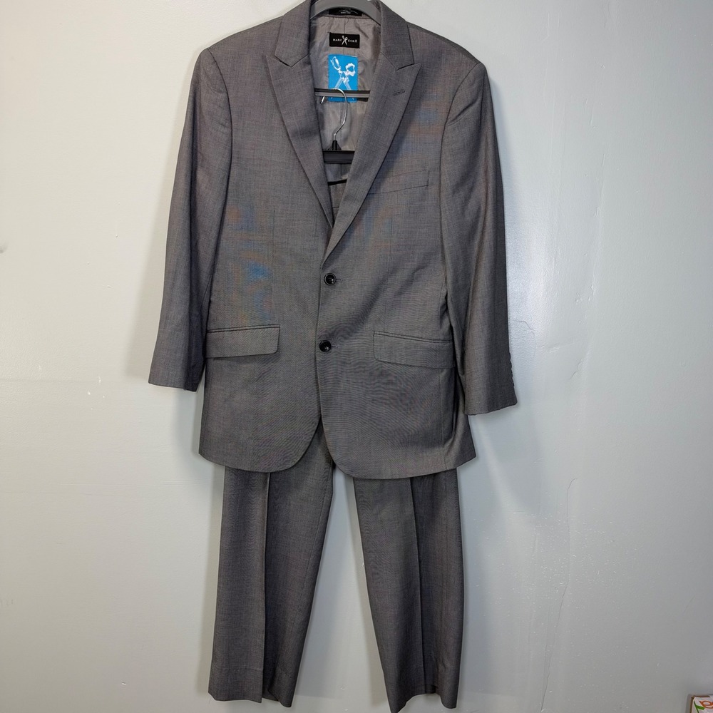 Marc Ecko Mens 2 Piece Suit Gray Micro Check MultiTask Blazer Pants 38S 30W